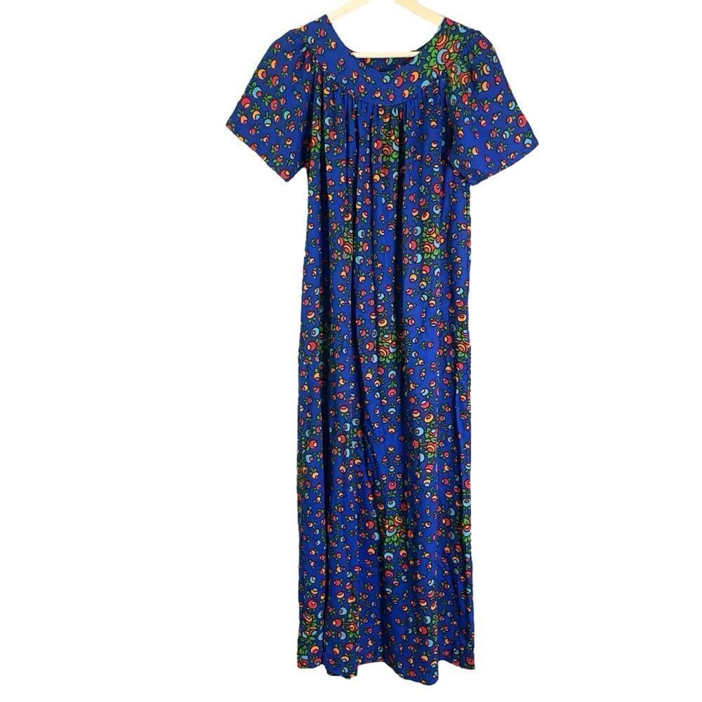 Vintage Benlee Brightly Colored Patterned Muu Muu Dress Blue Floral
